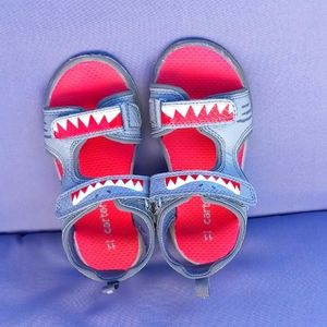 Carter's Boy's Gray and Red Shark Sandals, Sz 11, Velcro Closure, Lights Up